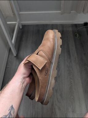 UGG Men's Brown Leather Slip-On Clog with Lug Sole
